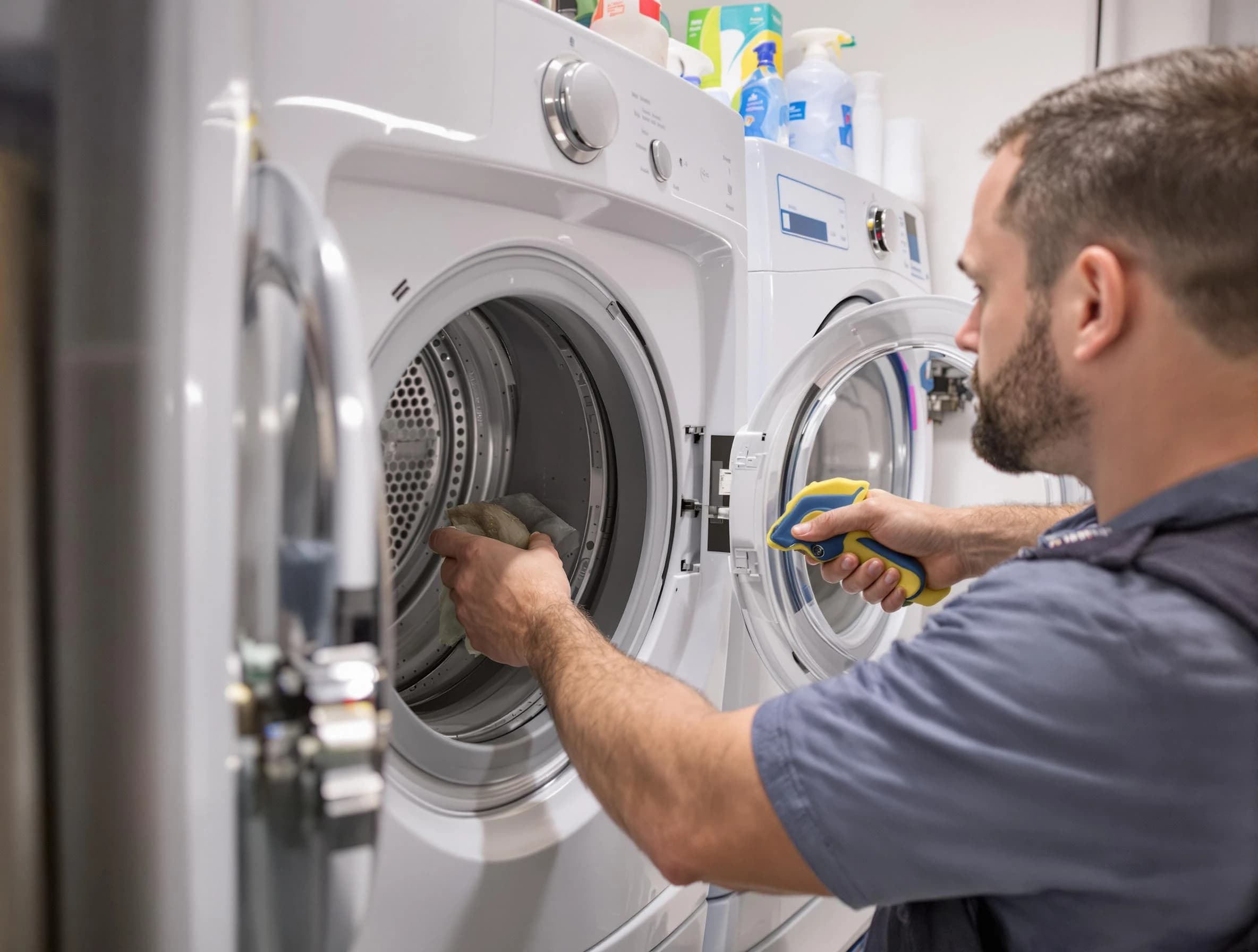 Whittier Dryer Vent Cleaning specialist removing lint buildup from a dryer lint trap system in Whittier