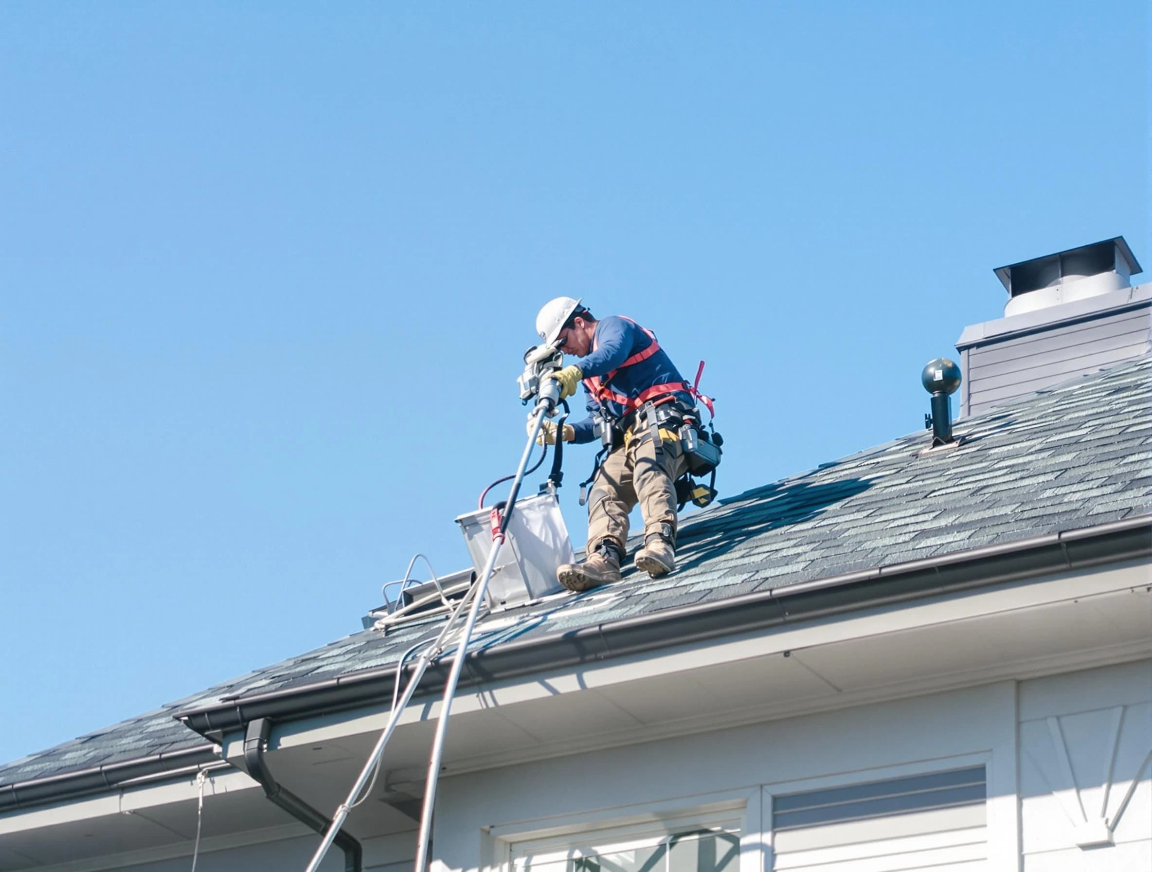 Whittier Dryer Vent Cleaning certified technician cleaning a roof-mounted dryer vent system in Whittier