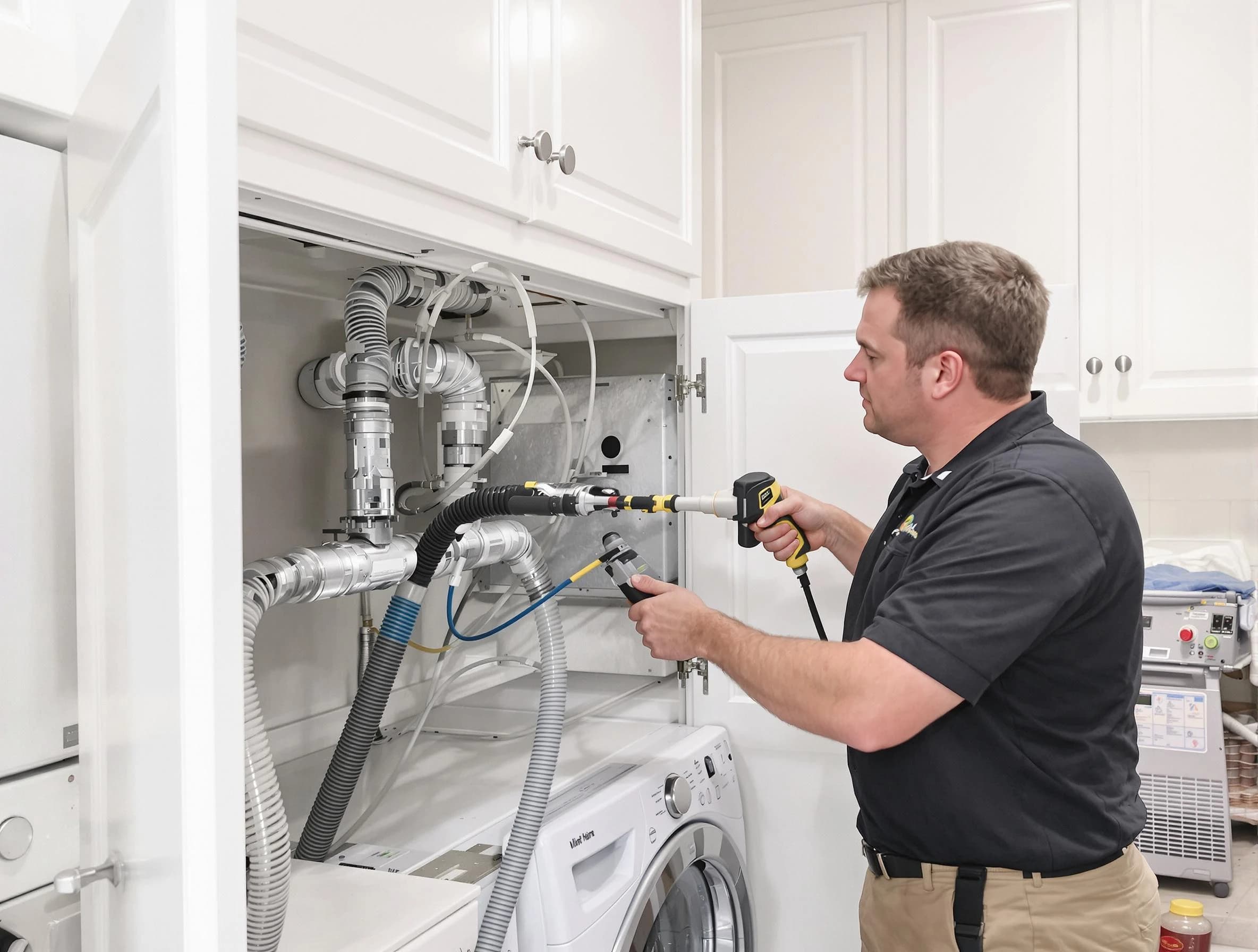 Whittier Dryer Vent Cleaning professional removing severe blockage from a clogged dryer vent in Whittier