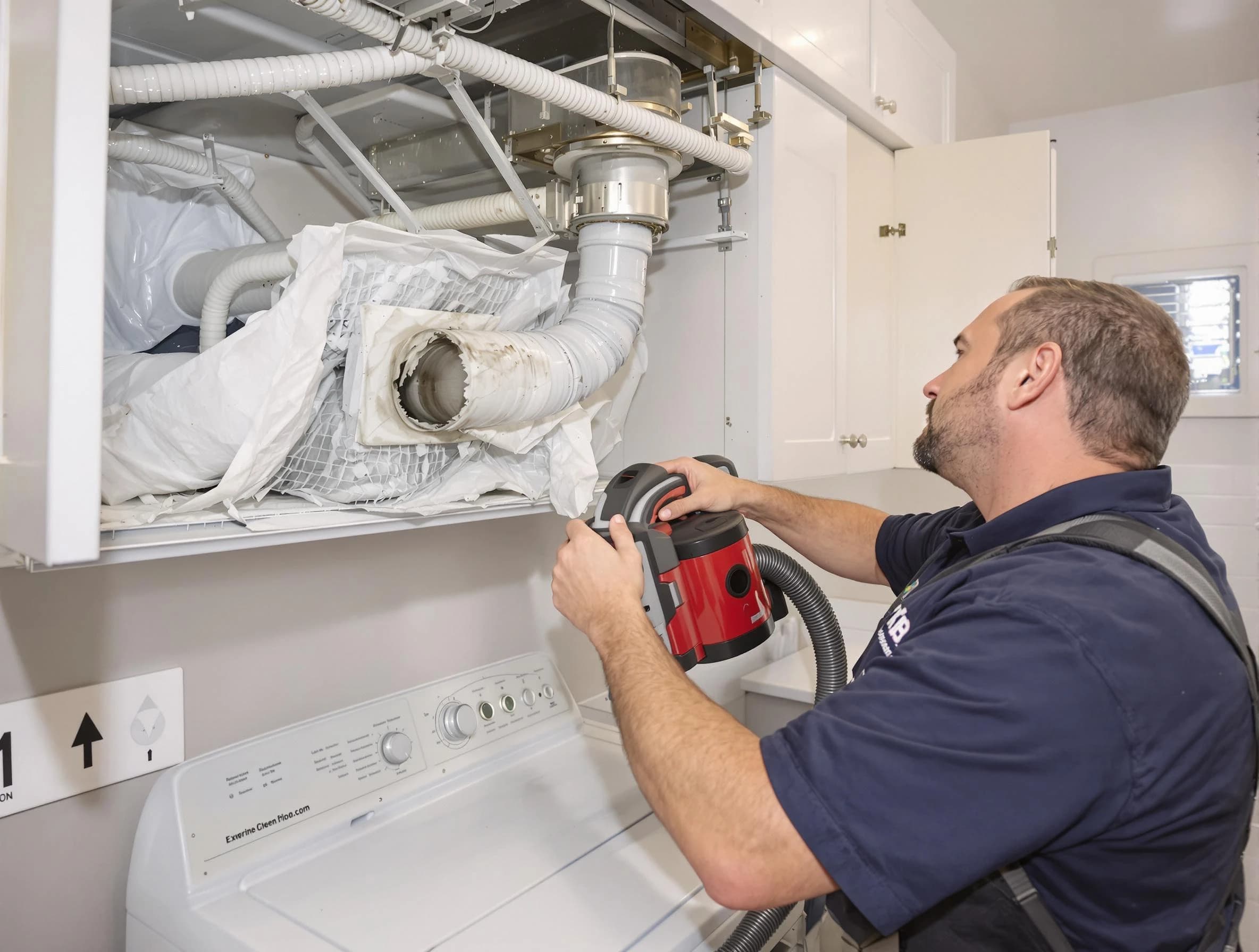Whittier Dryer Vent Cleaning technician performing professional exhaust vent cleaning at a residential property in Whittier