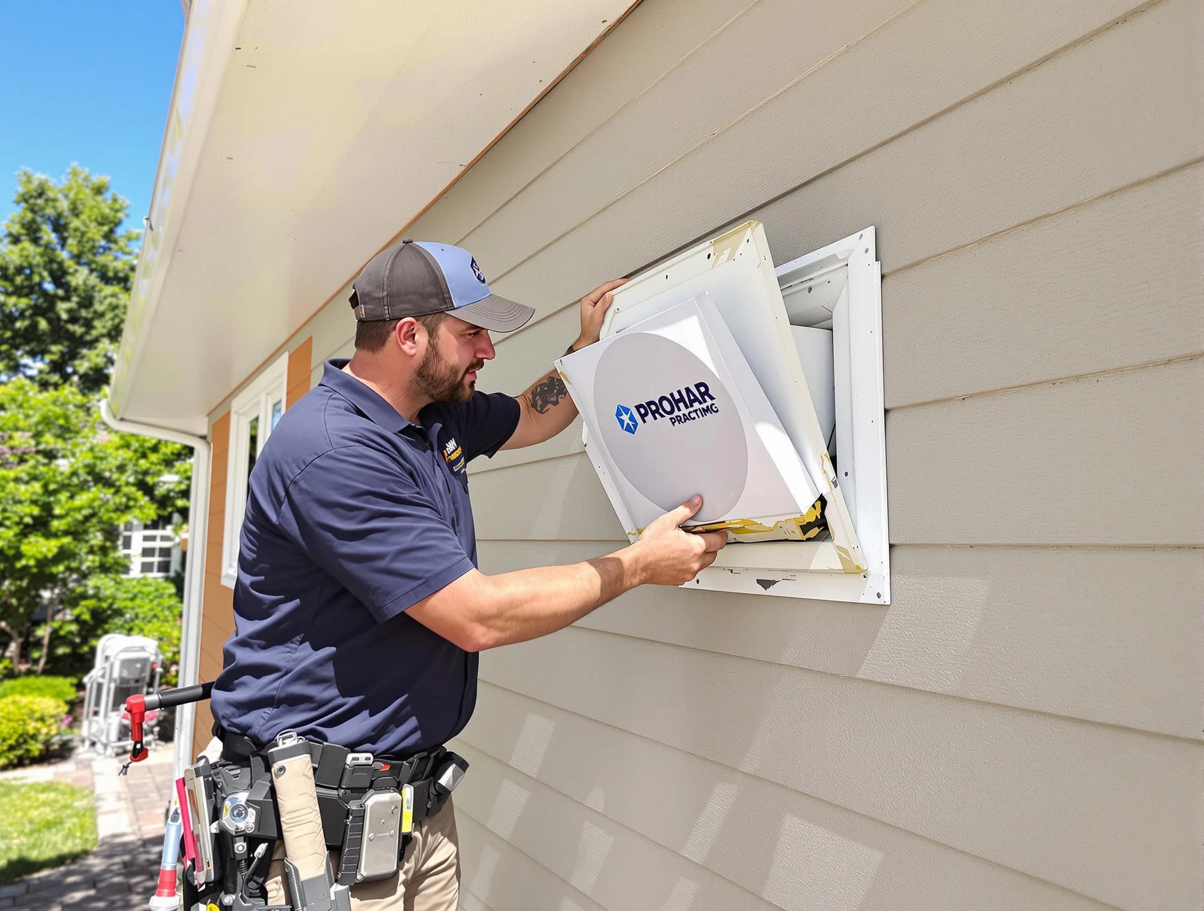 Whittier Dryer Vent Cleaning technician installing a new protective dryer vent cover on a home in Whittier