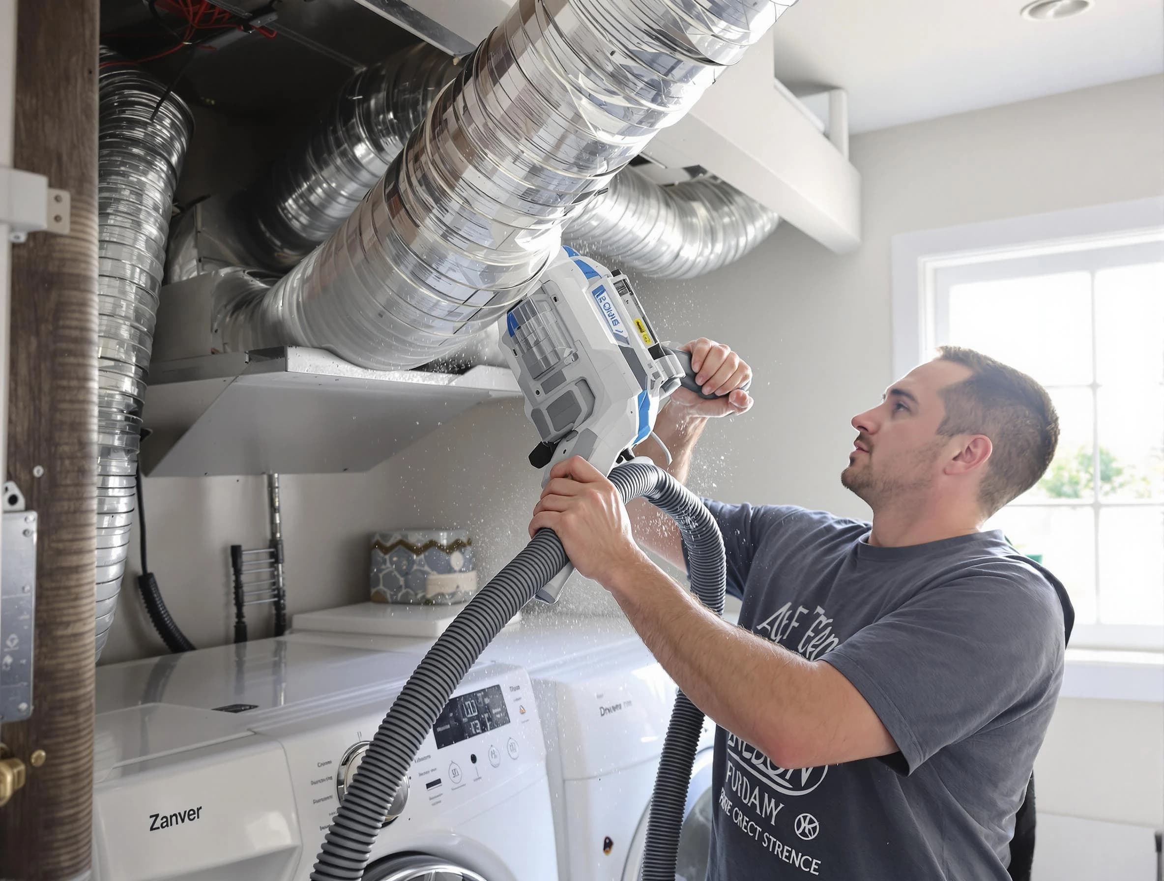 Whittier Dryer Vent Cleaning specialist cleaning deep within a dryer vent duct system in Whittier