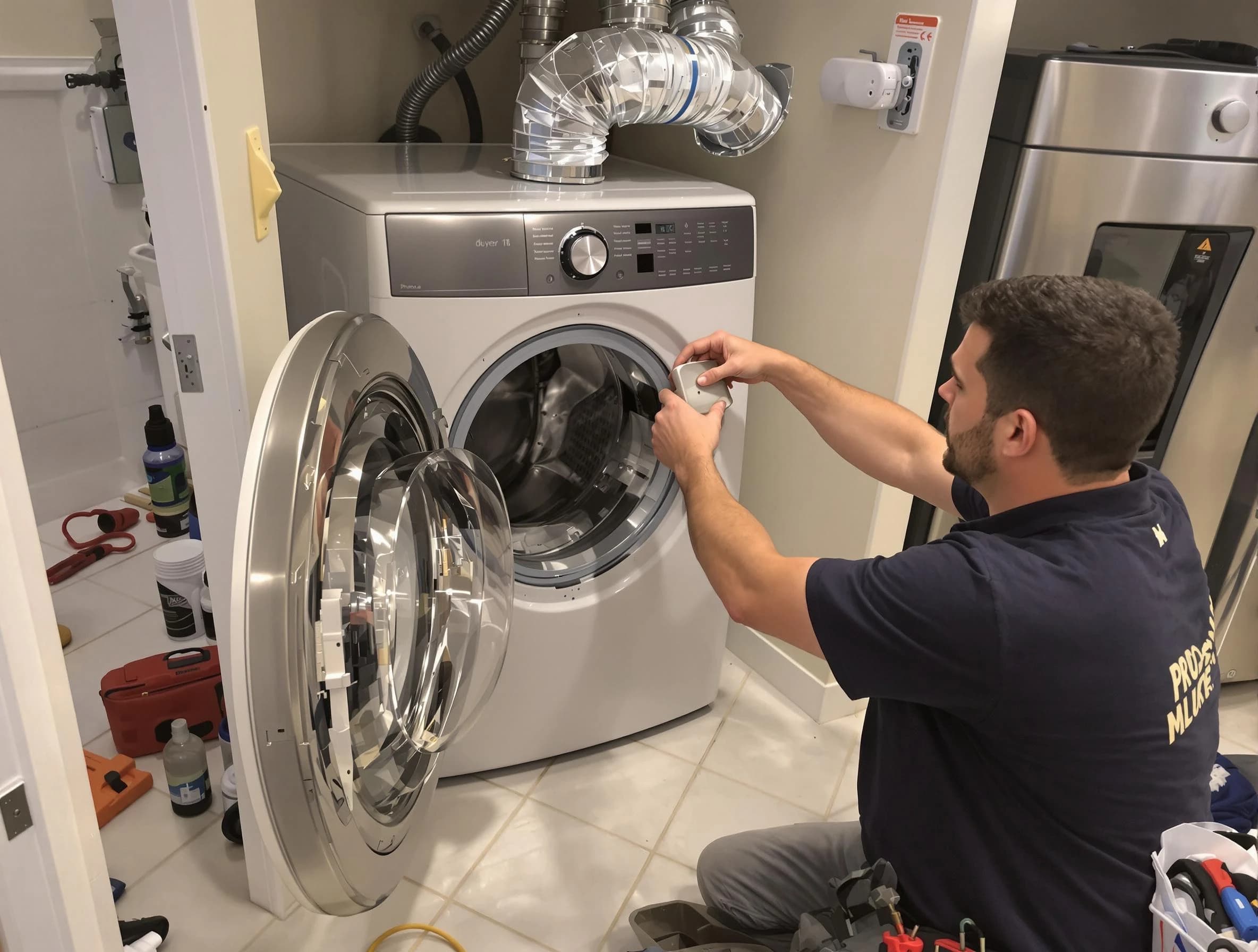 Whittier Dryer Vent Cleaning technician performing precise dryer vent hose installation in Whittier